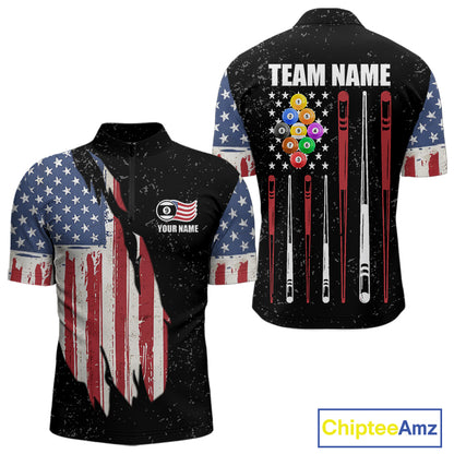 Personalized Grunge American Flag Men's Billiard Shirt Custom 9 Ball Pool Billiard Team Jersey TDM5832