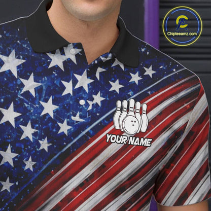 American Flag Fire Patriotic Bowling Shirt For Men Custom Bowling Team Jersey Polo & 1/4 Zip TDM6204