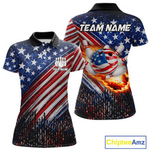 Load image into Gallery viewer, American Flag Fire Patriotic Bowling Shirt For Women Custom Bowling Team Jersey Polo &amp; 1/4 Zip TDM6204