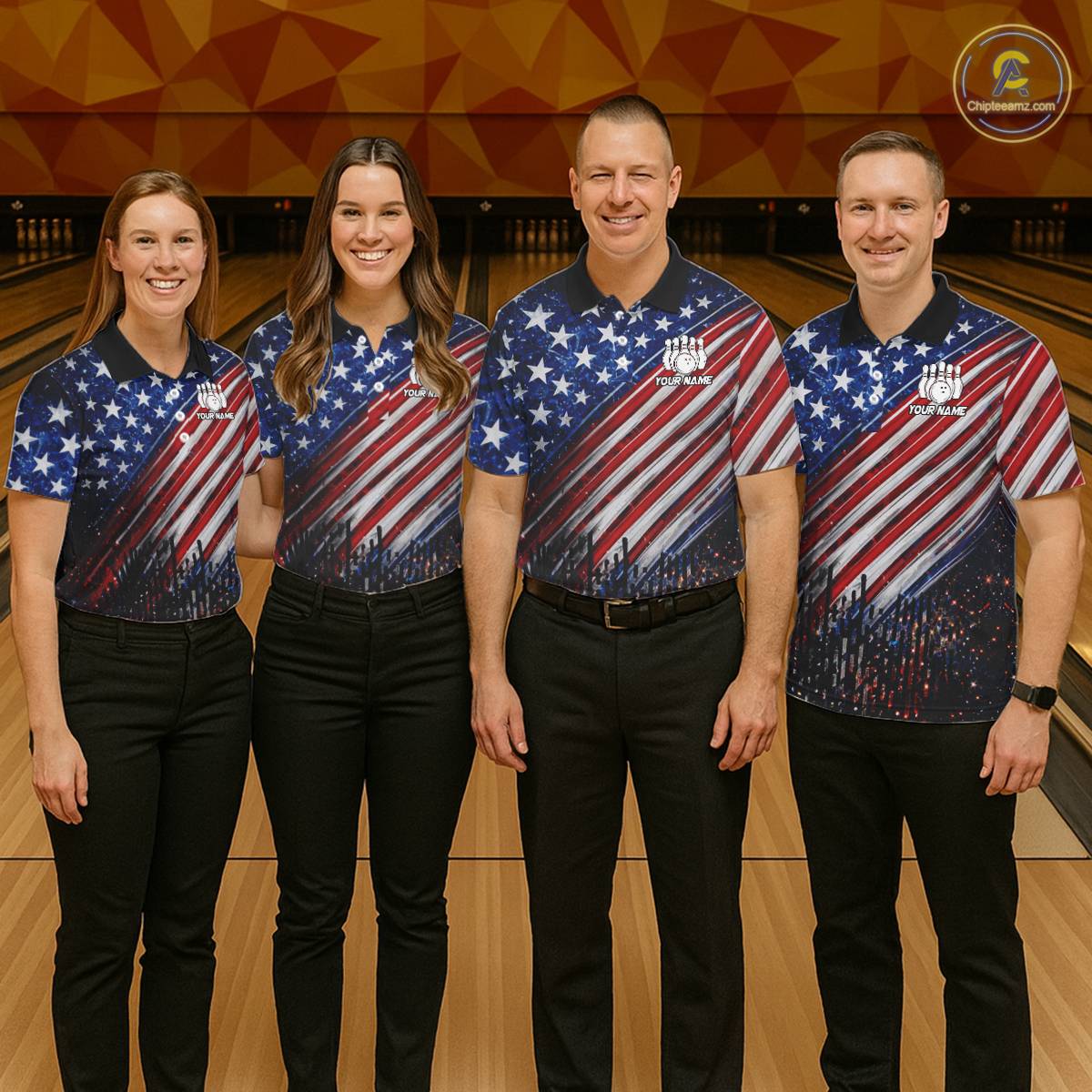 American Flag Fire Patriotic Bowling Shirt For Women Custom Bowling Team Jersey Polo & 1/4 Zip TDM6204