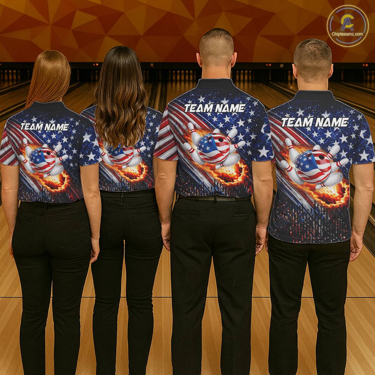 American Flag Fire Patriotic Bowling Shirt For Women Custom Bowling Team Jersey Polo & 1/4 Zip TDM6204