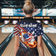 Load image into Gallery viewer, American Flag Fire Patriotic Bowling Shirt For Women Custom Bowling Team Jersey Polo &amp; 1/4 Zip TDM6204