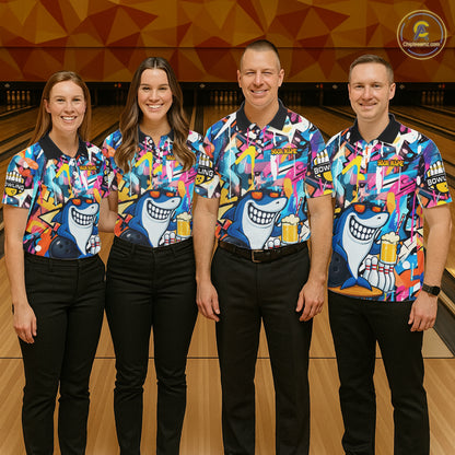 Funny Shark Colorful Graffiti Bowling Shirts For Women, Best Bowling Team Jersey Polo & 1/4 Zip TDM6208