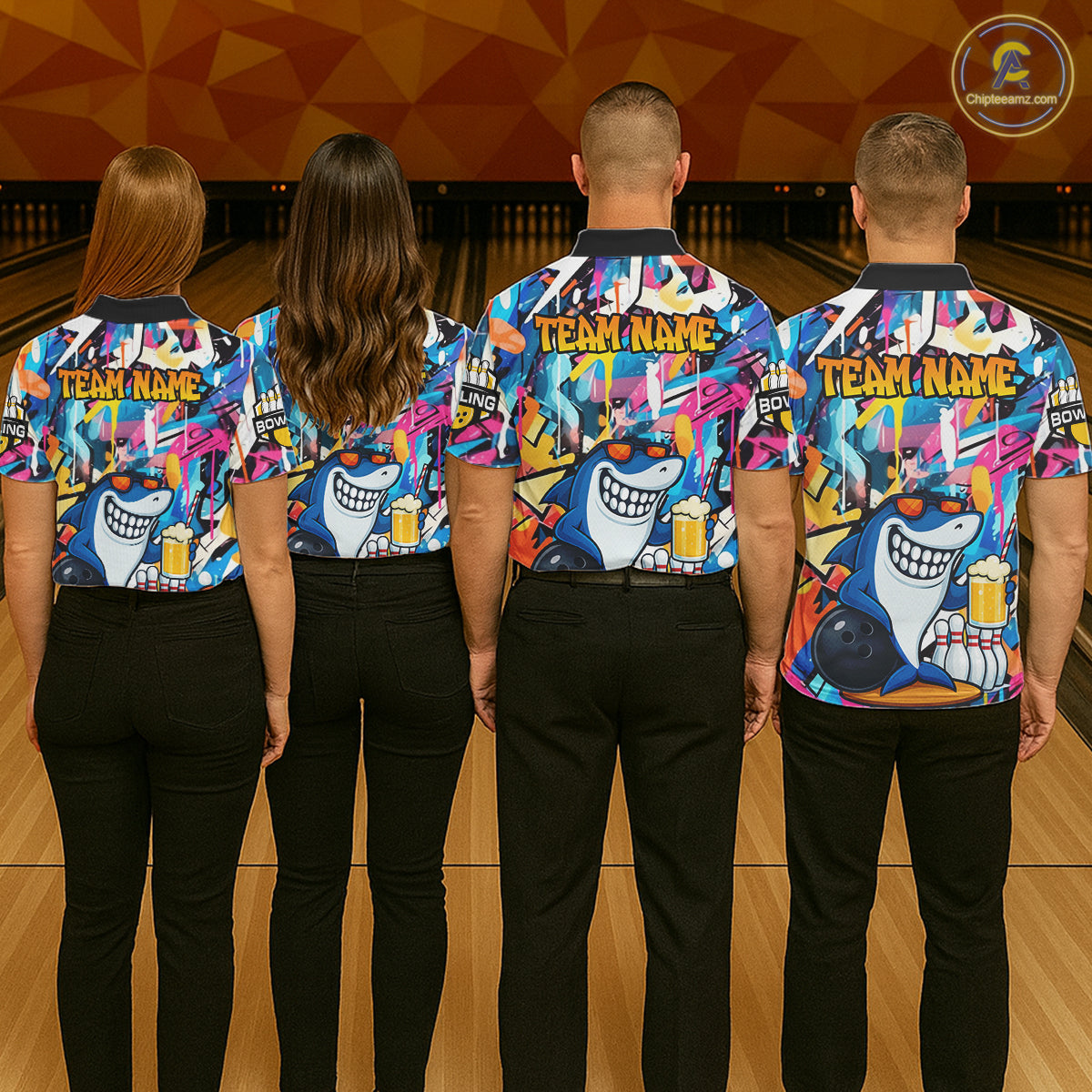 Funny Shark Colorful Graffiti Bowling Shirts For Women, Best Bowling Team Jersey Polo & 1/4 Zip TDM6208