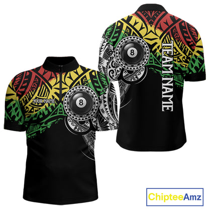 Men’s tribal 8 ball billiard quarter zip shirt designed for tournaments and team matches.