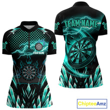 Load image into Gallery viewer, Personalized Turquoise Icy Lightning Darts Shirt For Women Custom Dart League Jersey Polo &amp; 1/4 Zip TDM4466