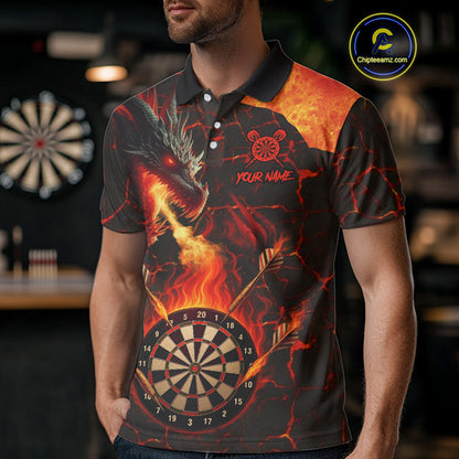 Personalized Fire Flame Dragon Darts Shirt For Men Custom Darts League Jersey Team Polo & 1/4 Zip TDM4902