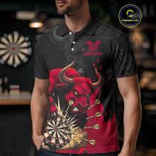Load image into Gallery viewer, Black And Red Funny Bull Darts Shirt For Men Custom Dart Jersey Team Polo &amp; 1/4 Zip TDM5124