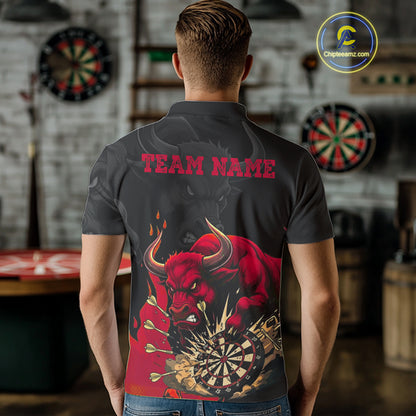 Black And Red Funny Bull Darts Shirt For Men Custom Dart Jersey Team Polo & 1/4 Zip TDM5124