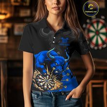 Load image into Gallery viewer, Black And Blue Funny Bull Darts Shirt For Women Custom Dart Jersey Team Polo &amp; 1/4 Zip TDM5125