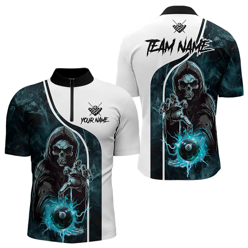 Blue Cyan Grim Reaper 3D  Billiard Shirts For Men Custom Lightning 8 Ball Pool Billiard Jerseys TDM3347