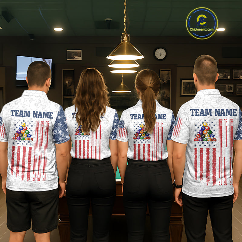 Grunge American Flag 8 Ball Billiard Shirt For Women Custom Patriotic Pool Team Jersey Polo, 1/4 Zip TDM5597
