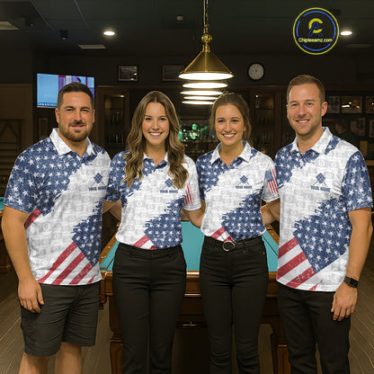 Grunge American Flag 9 Ball Billiard Shirt For Women Custom Patriotic Pool Team Jersey Polo, 1/4 Zip TDM5598