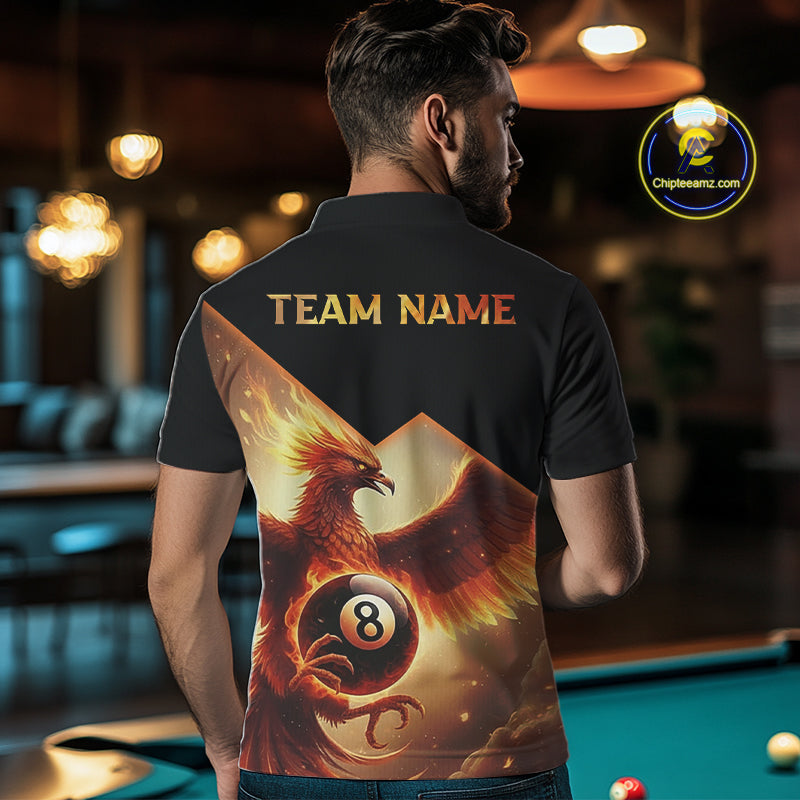 Orange 8 Ball Flame Phoenix Billiard Shirt For Men Custom Pool Team Jersey Polo & Quarter Zip TDM5603