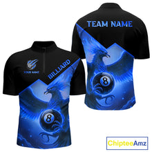 Load image into Gallery viewer, Blue 8 Ball Flame Phoenix Billiard Shirt For Men Custom Pool Team Jersey Polo &amp; Quarter Zip TDM5604