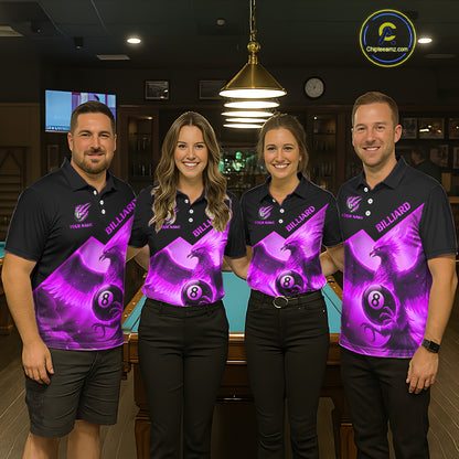 Purple 8 Ball Flame Phoenix Billiard Shirt For Women Custom Pool Team Jersey Polo & Quarter Zip TDM5605