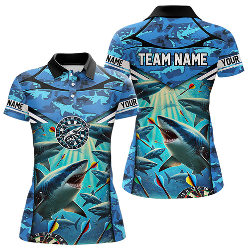 Blue 3D Shark Custom Ocean Camo Darts Shirts For Women Custom Dart Jersey TDM3515