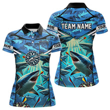 Load image into Gallery viewer, Blue 3D Shark Custom Ocean Camo Darts Shirts For Women Custom Dart Jersey TDM3515