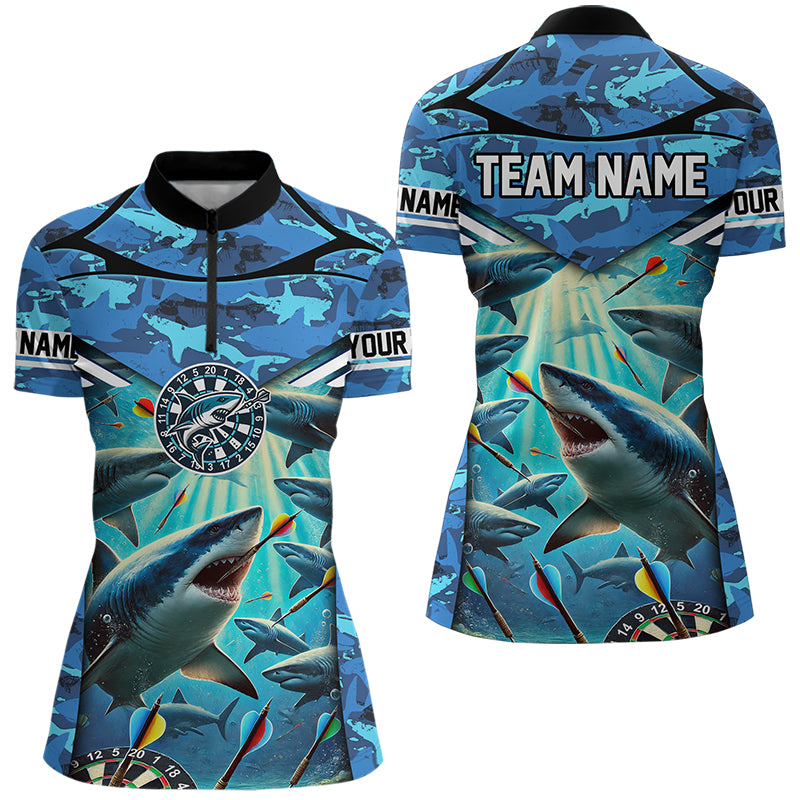 Blue 3D Shark Custom Ocean Camo Darts Shirts For Women Custom Dart Jersey TDM3515