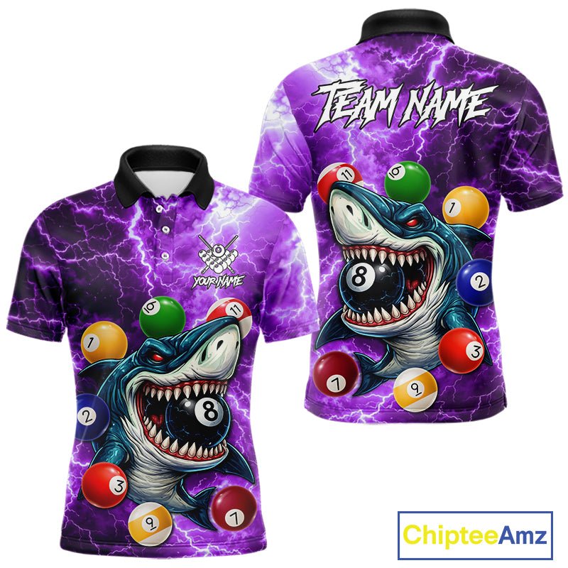 Purple Funny Shark Colorful Billiard Balls Lightning Pool Shirt For Men Custom Billiard Team Jersey TDM5840