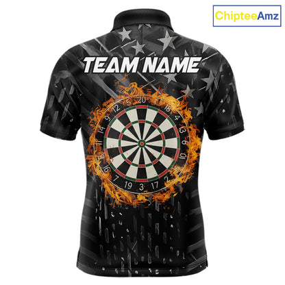 Black US Flag Dartboard Fire Darts Shirt For Men Custom Darts Jersey Team Polo & 1/4 Zip TDM5978