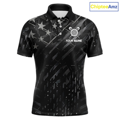 Black US Flag Dartboard Fire Darts Shirt For Men Custom Darts Jersey Team Polo & 1/4 Zip TDM5978