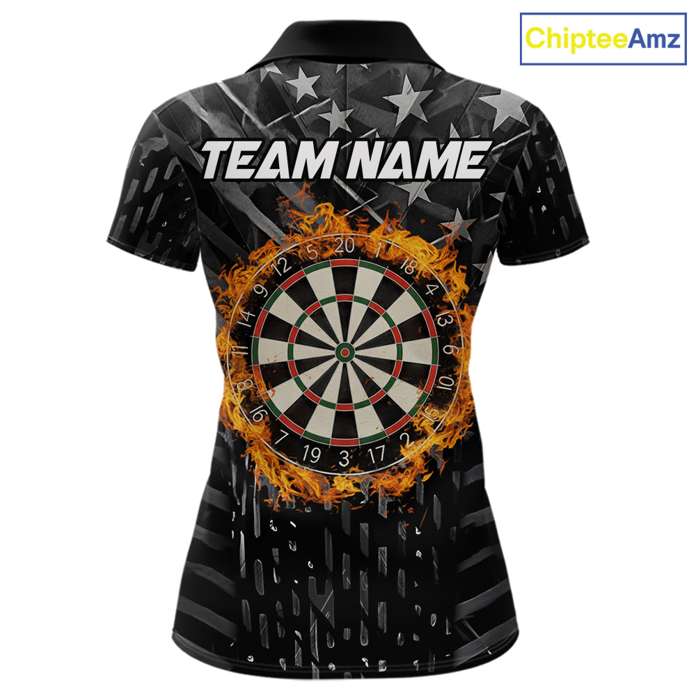 Black US Flag Dartboard Fire Darts Shirt For Women Custom Darts Jersey Team Polo & 1/4 Zip TDM5978