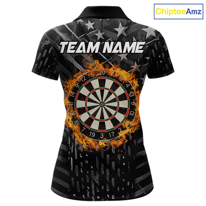 Black US Flag Dartboard Fire Darts Shirt For Women Custom Darts Jersey Team Polo & 1/4 Zip TDM5978