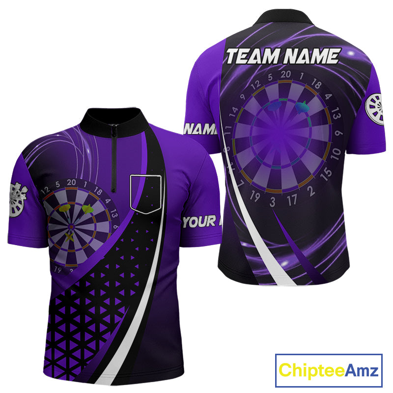 Black And Purple Dart Shirt With Pocket Option For Men Custom Dart Jersey TDM4284