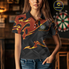 Load image into Gallery viewer, Custom Black And Orange Tribal Flame Dart Shirts For Women, Darts Team Jerseys Polo &amp; Quarter Zip TDM4285