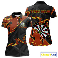 Load image into Gallery viewer, Custom Black And Orange Tribal Flame Dart Shirts For Women, Darts Team Jerseys Polo &amp; Quarter Zip TDM4285