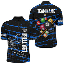 Load image into Gallery viewer, Personalized Blue Grunge Billiard 3D Polo &amp; Quarter-Zip Shirts For Men, Billiard Jerseys Team Player TDM2405