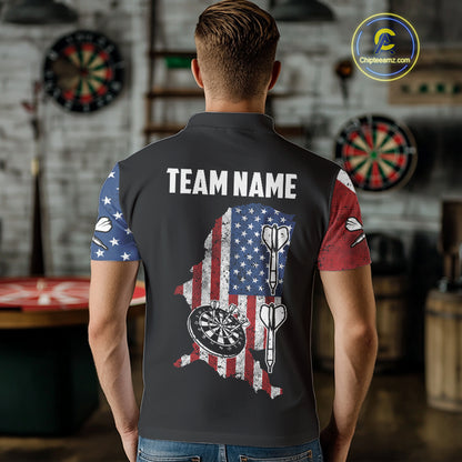 Personalized Grunge American Flag Men's Dart Shirts Custom Patriotic Darts Team Jersey Polo & 1/4 Zip TDM4907