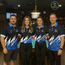 Load image into Gallery viewer, Personalized 8 Ball Billiard Jersey For Women Custom Black And Blue Pool Team Shirt Polo &amp; 1/4 Zip TDM5339
