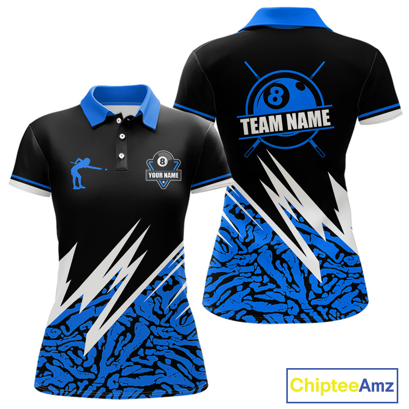 Personalized 8 Ball Billiard Jersey For Women Custom Black And Blue Pool Team Shirt Polo & 1/4 Zip TDM5339