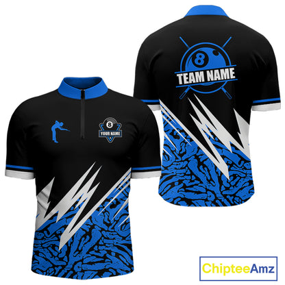 Personalized 8 Ball Billiard Jersey For Men Custom Black And Blue Pool Team Shirt Polo & 1/4 Zip TDM5339