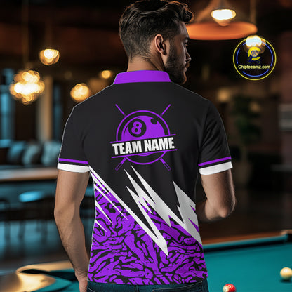Personalized 8 Ball Billiard Jersey For Men Custom Black And Purple Pool Team Shirt Polo & 1/4 Zip TDM5340