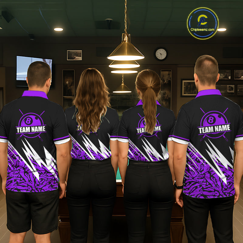 Personalized 8 Ball Billiard Jersey For Men Custom Black And Purple Pool Team Shirt Polo & 1/4 Zip TDM5340