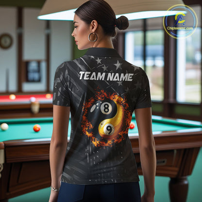 Black US Flag Ying And Yang 8 Ball & 9 Ball Custom Billiard Shirts For Women Funny Billiard Jerseys  TDM3357