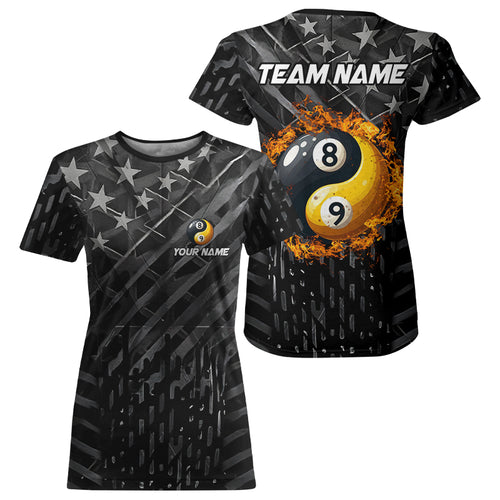 Black US Flag Ying And Yang 8 Ball & 9 Ball Custom Billiard T Shirts For Women Funny Billiard Jersey TDM3357