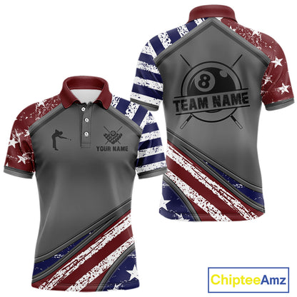 Personalized American Flag 8 Ball Billiard Shirt For Men Custom Patriotic Pool Team Jersey TDM5607