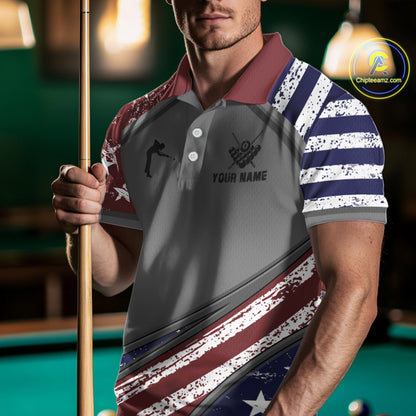 Personalized American Flag 8 Ball Billiard Shirt For Men Custom Patriotic Pool Team Jersey TDM5607