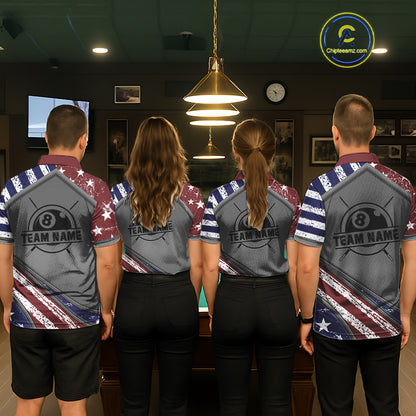 Personalized American Flag 8 Ball Billiard Shirt For Men Custom Patriotic Pool Team Jersey TDM5607