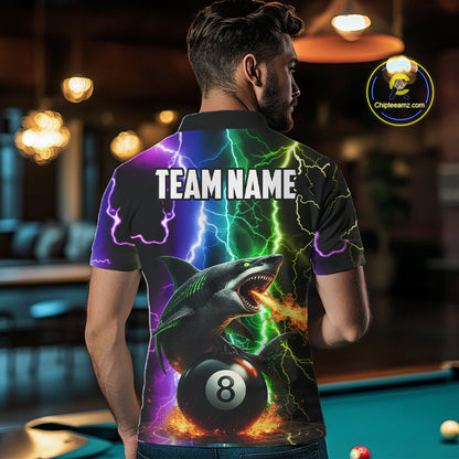 Colorful Lightning Shark 8 Ball Billiard Shirt For Men Custom Pool Team Shirt, Billiard Jersey TDM5612