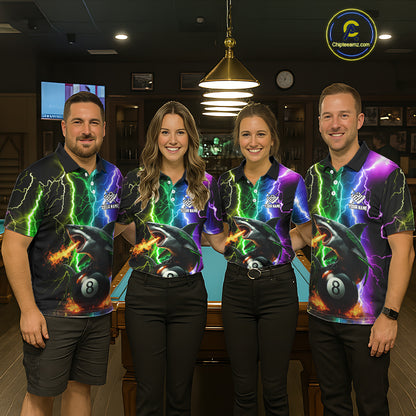 Colorful Lightning Shark 8 Ball Billiard Shirt For Men Custom Pool Team Shirt, Billiard Jersey TDM5612