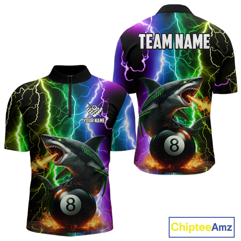 Colorful Lightning Shark 8 Ball Billiard Shirt For Men Custom Pool Team Shirt, Billiard Jersey TDM5612