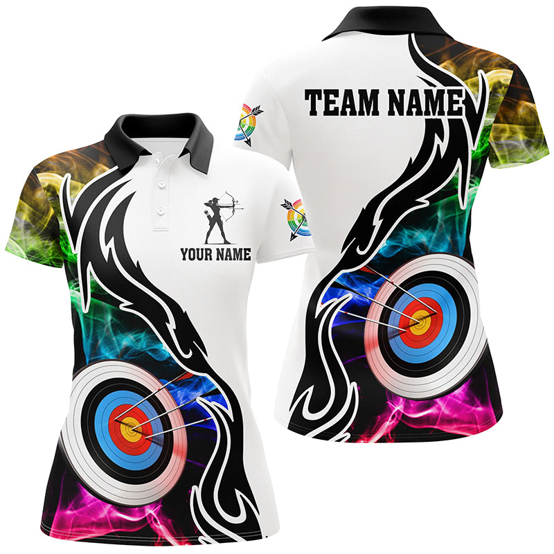 Personalized Archery 3d Target Multicolor Smoke Women Polo Shirts Best Custom Archery Apparel TDM1023