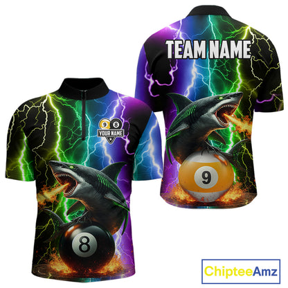 Colorful Lightning Shark 8 & 9 Ball Billiard Shirt For Men Custom Pool Team Jersey Polo & 1/4 Zip TDM5985