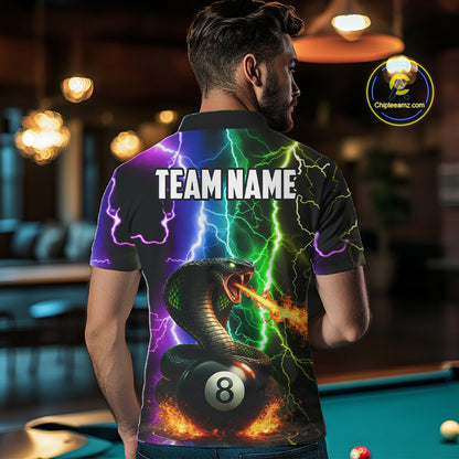 Colorful Lightning Cobra Snake 8 Ball Billiard Shirt For Men Custom Pool Team Jersey Polo, 1/4 Zip TDM5986