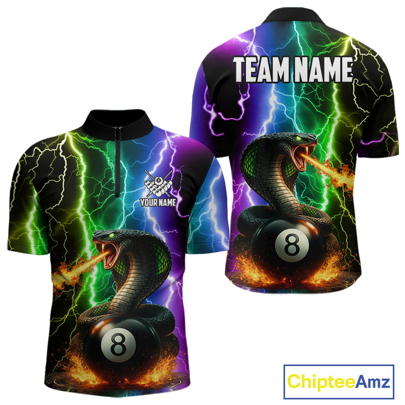Colorful Lightning Cobra Snake 8 Ball Billiard Shirt For Men Custom Pool Team Jersey Polo, 1/4 Zip TDM5986